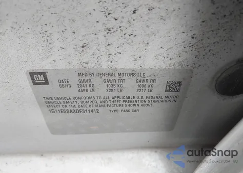 2013 Chevrolet Malibu 2Lt z USA, uszkodzony, nr VIN 1G11E5SA3DF311412